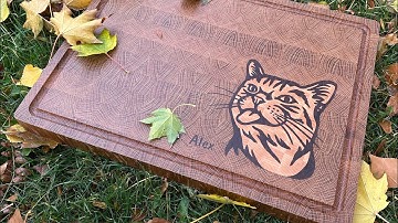 Process making cutting board. End grain cutting board with inlay on both sides. CNC wood inlay.