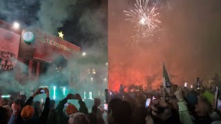 CELEBRATION AT CELTIC PARK AFTER WINNING THE LEAGUE / FANS WELCOME TEAM BACK AT STADIUM