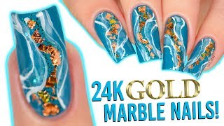 Marble + REAL Gold Nails inspired by NIKKIETUTORIALS!