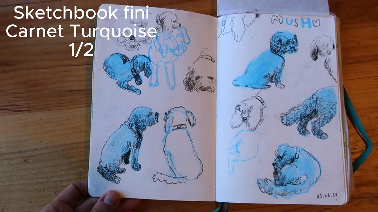 1/2 Carnet Turquoise fini - On tourne les pages - Sketchbook flip through