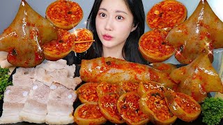 🦑활오징어로 만든 오징어김치 먹방❤️(ft.수육) Raw Squid Kimchi 生イカキムチ | eating show | mukbang asmr