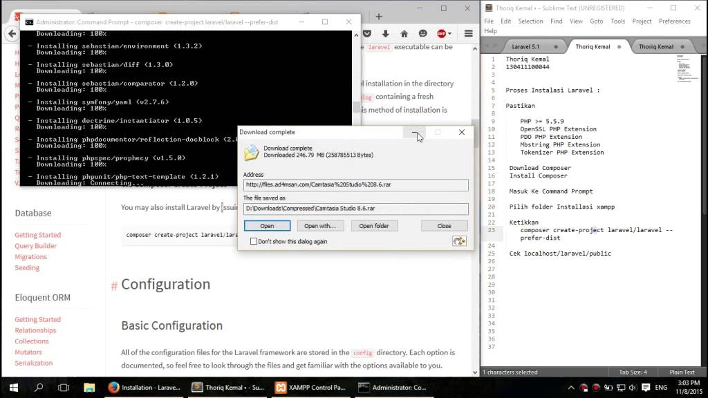 Instalasi Laravel 5.1 dengan Composer pada Windows 10 - YouTube