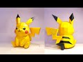 How to make 3d pikachu sit with paper  pikachu sculpture diy low poly papercraft step by step