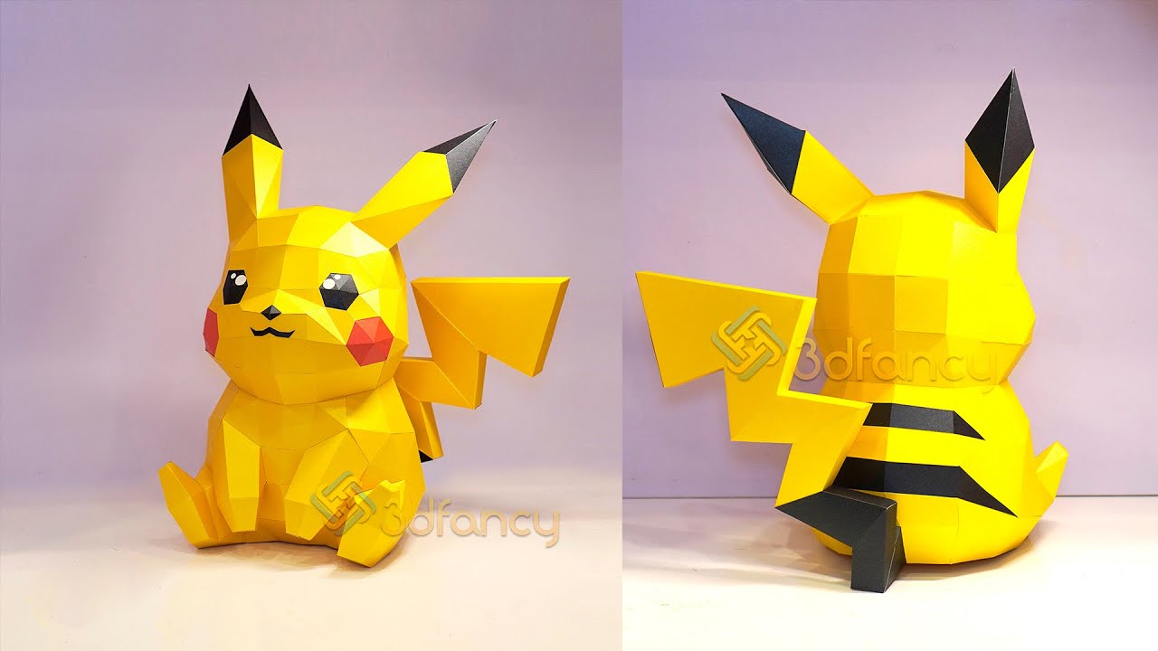 how-to-make-3d-pikachu-sit-with-paper-pikachu-sculpture-diy-low-poly