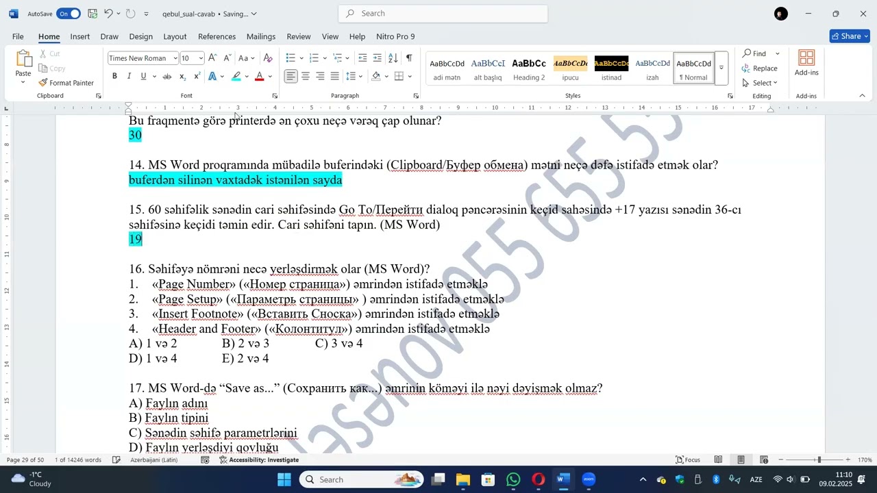 WORD 2019 MAGİSTRATURA QƏBUL SUALLARI