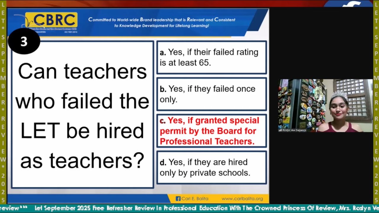 LET REFRESHER REVIEW in Professional Education with Ma'am Roslyn Vea Damasco LPT, Top 1