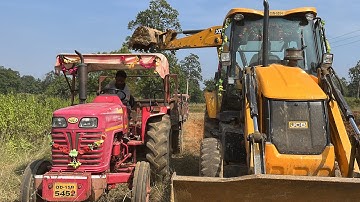 JCB 3DX Backhoe Loader Loading Mud In Mahindra Tractor Trolley For Making Pond In Village | Dozer