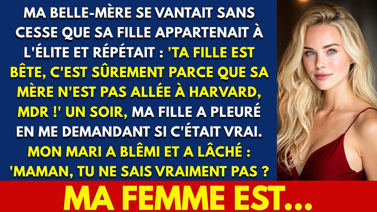 Je posais les tasses quand ma belle-mère a lancé devant toutes ses invitées : « Ta fille est bête, c’est sûrement parce que sa mère n’est pas allée à Harvard. » Emma avait huit ans. Elle dessinait...