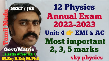 12 Physics|Important 2,3,5marks|Unit 4|Electromagnetic induction & Alternating current|sky physics