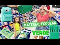 COMPRANDO MATERIAL ESCOLAR DE UN SOLO COLOR VERDE PARA LA VUELTA AL COLE