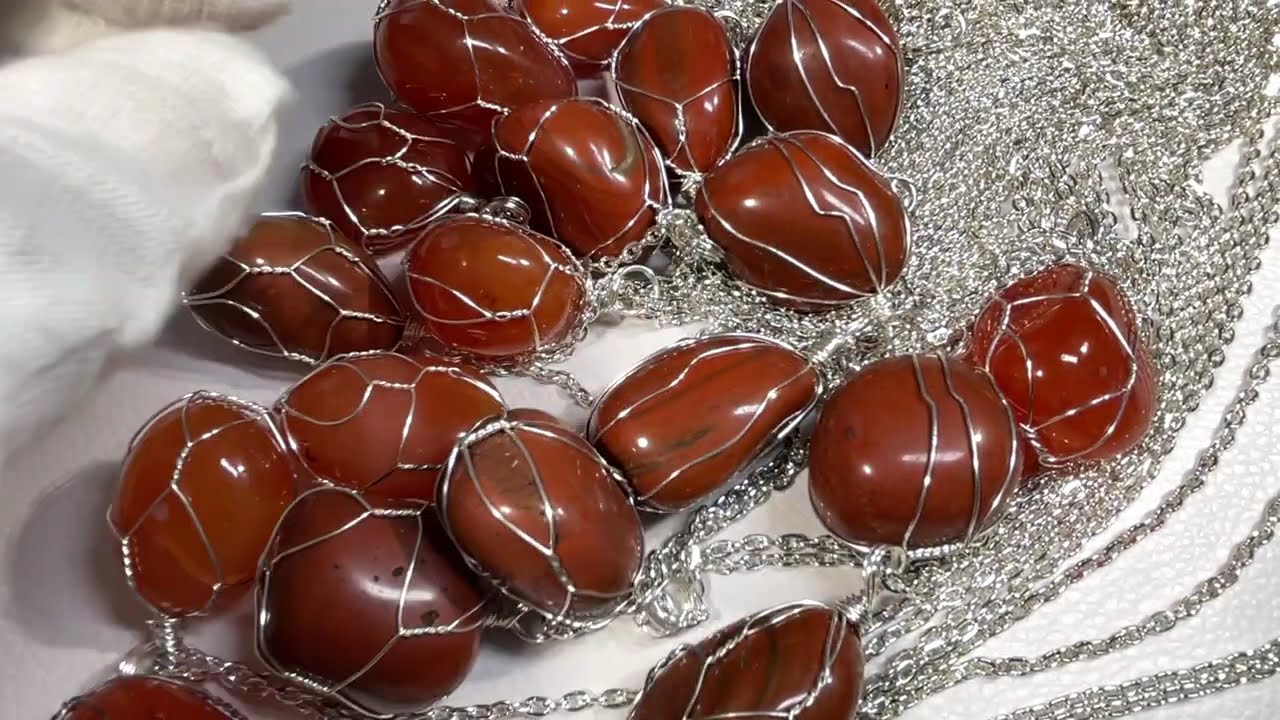 Natural Red Jasper Wire Wrapped Pendant With Chain (CP1007)