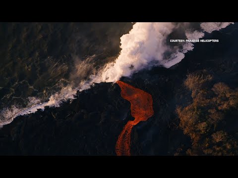 Raw: Streams of Lava Flowing Into Ocean