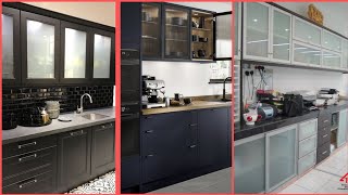 Frosted Glass kitchen cabinets for display of kitchen ware items | Top glass kitchen cabins