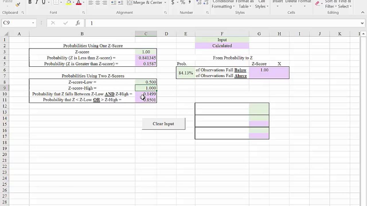 Excel 10 from Probability to Z-Score