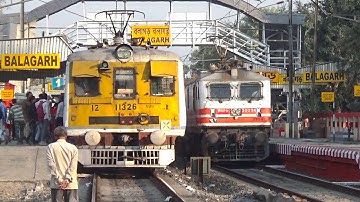 Amazing parallel train crossing! Whistling Intercity express overtaking EMU local train