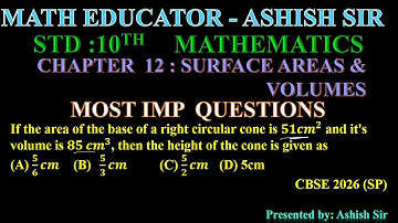 If the area of the base of a right circular cone is 𝟓𝟏𝒄𝒎^𝟐 and it