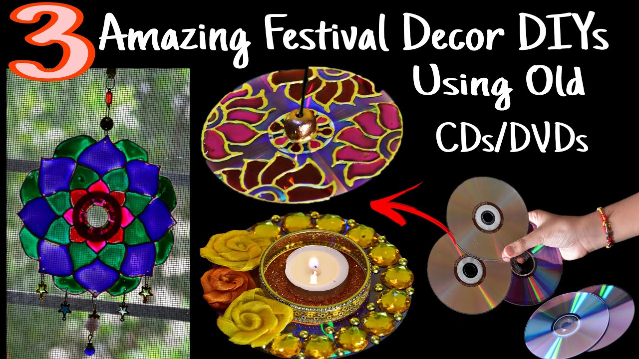 3 Amazing Home decor Ideas For Festivals Using Old CDs/DVDs | Best Out ...