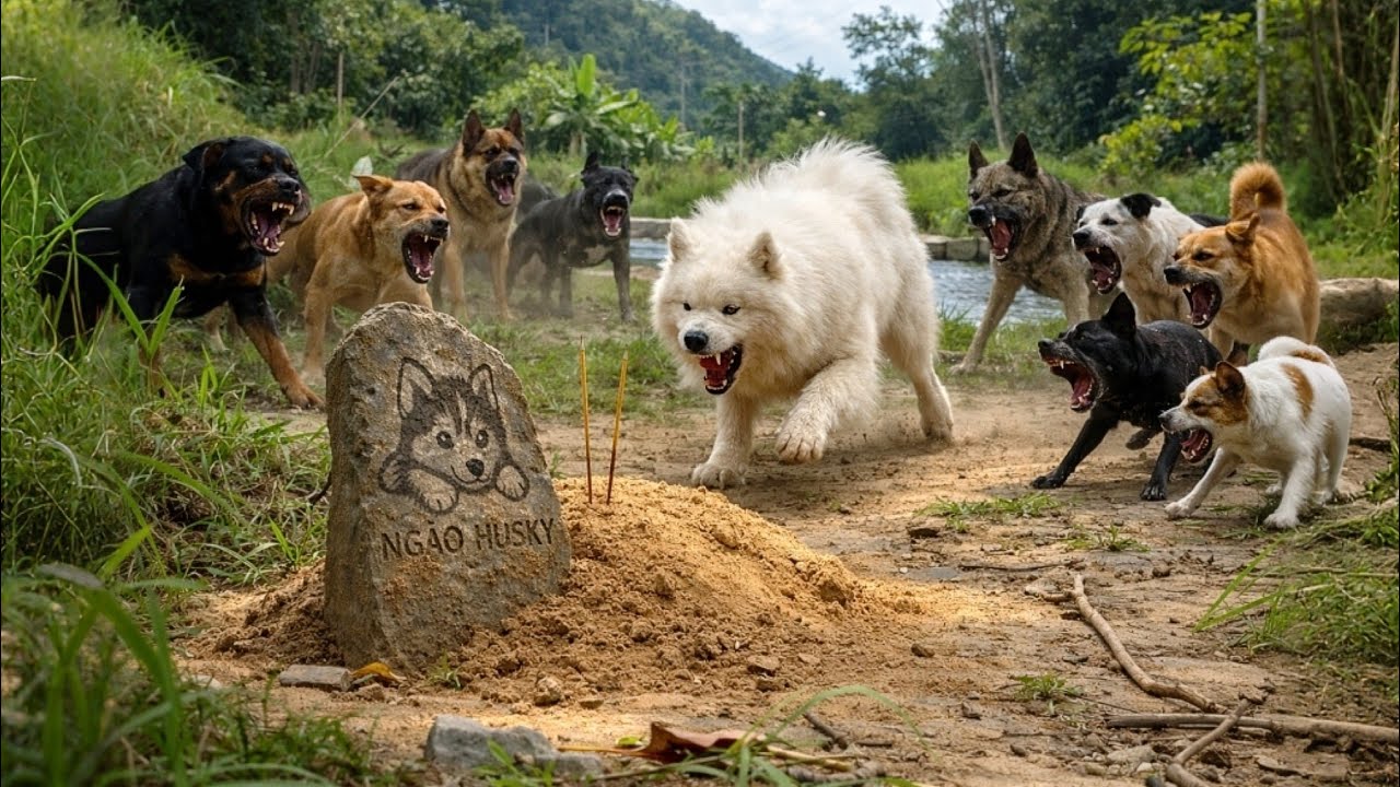 Bất Ngờ Chó Trắng Gấu Tuyết Bị Đàn Chó Lạ Kết Hợp Tấn Công, Làm Bia Mộ Ngáo Husky Baby Dương KC
