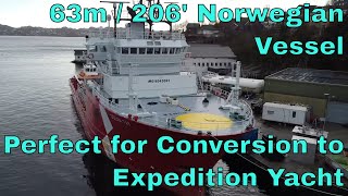 63m /206ft Tour of Norwegian vessel being converted awesome Expedition/Explorer Yacht in 2024