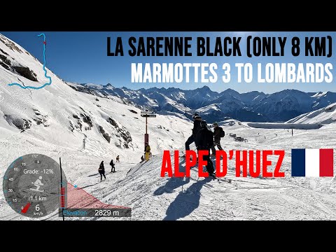 [4K] Skiing Alpe dHuez, La Sarenne - From Marmottes 3 to Lombards (Only 8 KM), France, GoPro HERO11