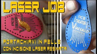 Portachiavi in pelle inciso al laser e colorato con resina.