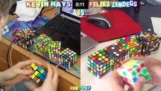 2x2  7x7 Rubik's Cube World Record Race Kevin Hays VS Feliks Zemdegs