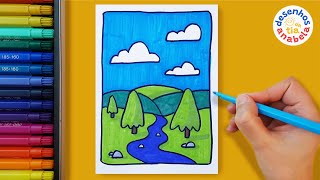 Nature Landscape 🌳 Easy Drawing for Kids by Desenhos da Tia Anabela 98 views 2 months ago 4 minutes, 39 seconds