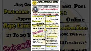 🚨NIACL Recruitment 2026 Out 💥|550 Posts |NIACL Apprentice Online Form 2026 | Full Details🔴#shorts
