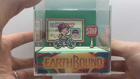 Earthbound Ness Biking through Onett Shadow Box with Upgradeable Bike Theme Music Box Function