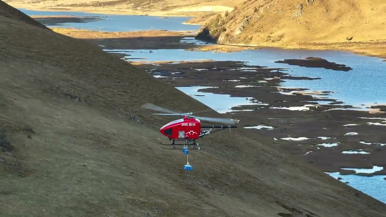 Fire fighting twin rotor helicopter drone put in use in China