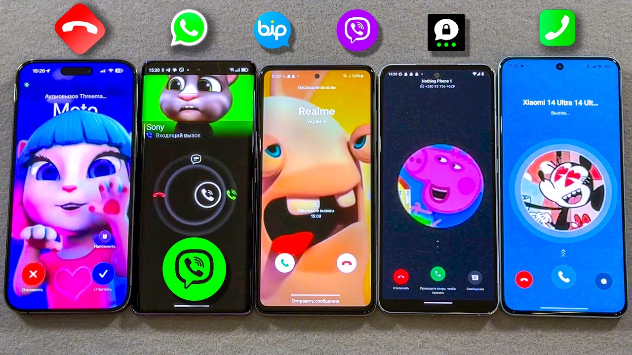 iPhone Threema vs Blackview Viber vs Nokia WhatsApp vs Redmi Bip vs Samsung Incoming Call