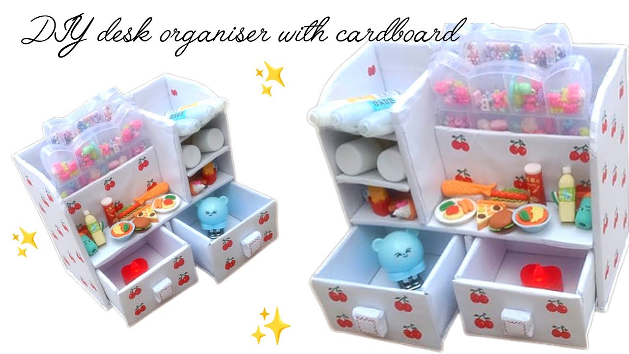 Desk Organiser with cardboard || DIY Desk Organiser 💝||complete tutorial step by step ✨