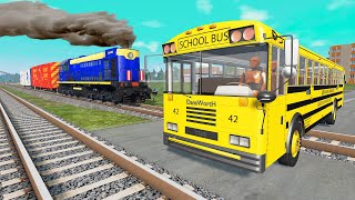 Train vs Cars And Truck Rescue Cars Speed Bumps Tractor vs Rails - BeamNG.Drive