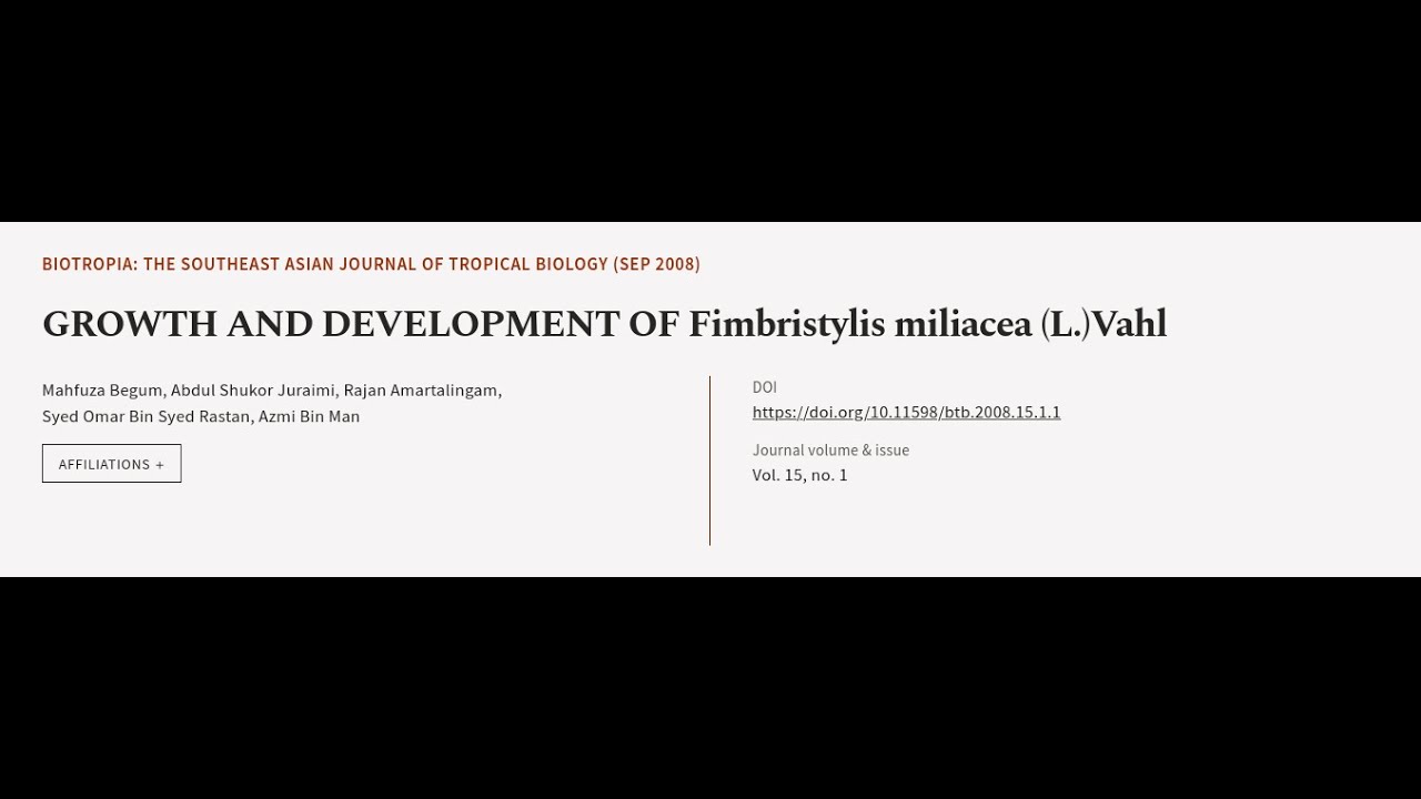 GROWTH AND DEVELOPMENT OF Fimbristylis miliacea (L.)Vahl | RTCL.TV