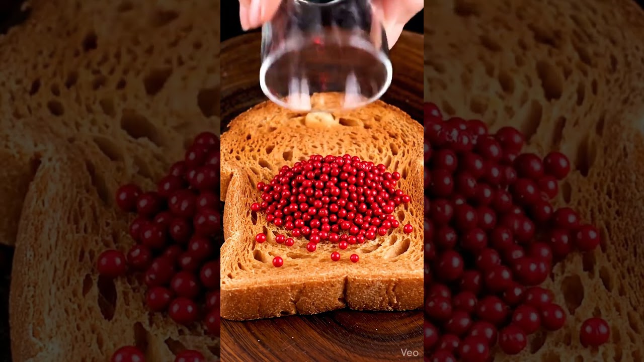 Tiny Red Boll Cans Fall & Melt into Toast | Pure Red ASMR Macro 8K