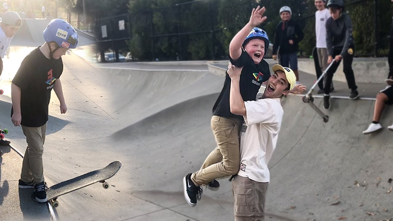 Отец учит сына трюкам на скейтборде (ЭМОЦИОНАЛЬНО)