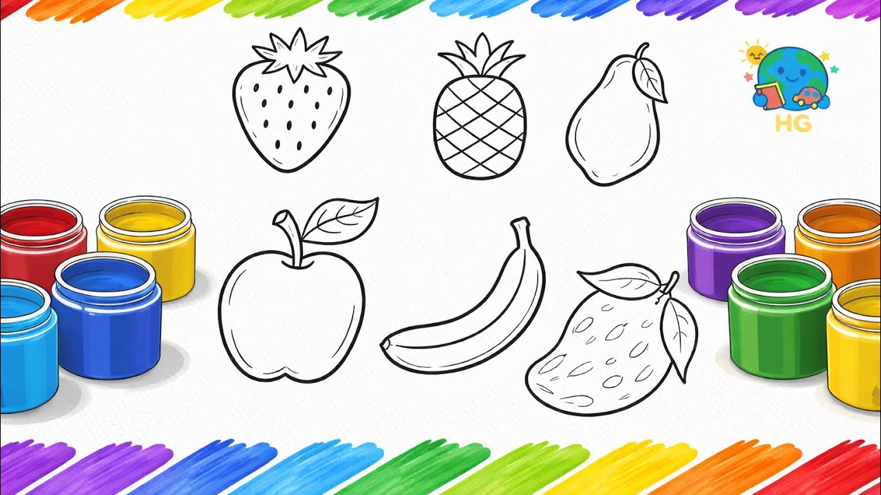 Fruit Coloring for Kids 🎨 Easy Drawing & Painting Tutorial