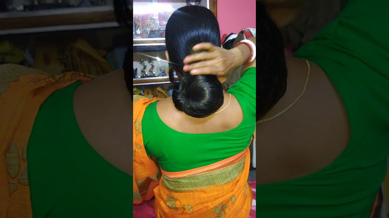 Beautiful hair bun for long hair beauty 💖