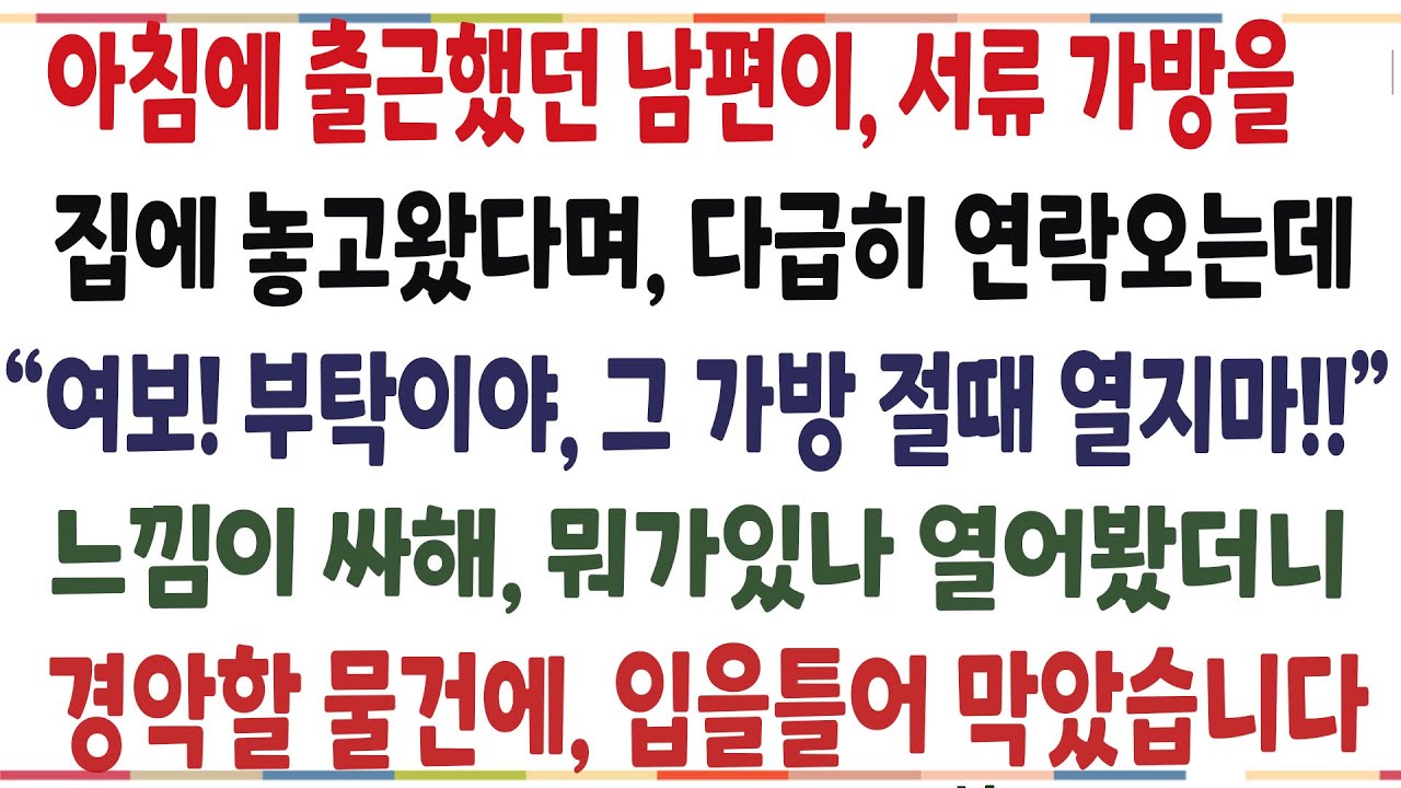 (반전신청사연)아침했던 출근했던 남편이 서류가방을 놓고 갔다며 절때 열지 말라는데 너무 수상해 가방을 열었더니..[신청사연][사이다썰][사연라디오]