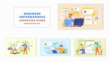 Flat Character Design Animation Scene with Business Infographics After Effects Template