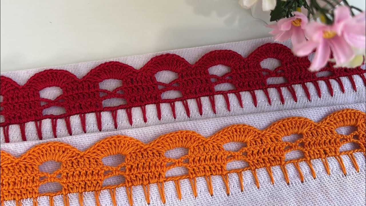 #114 Barrado fácil e rápido para Panos de prato#crochet #barradinho#croche 