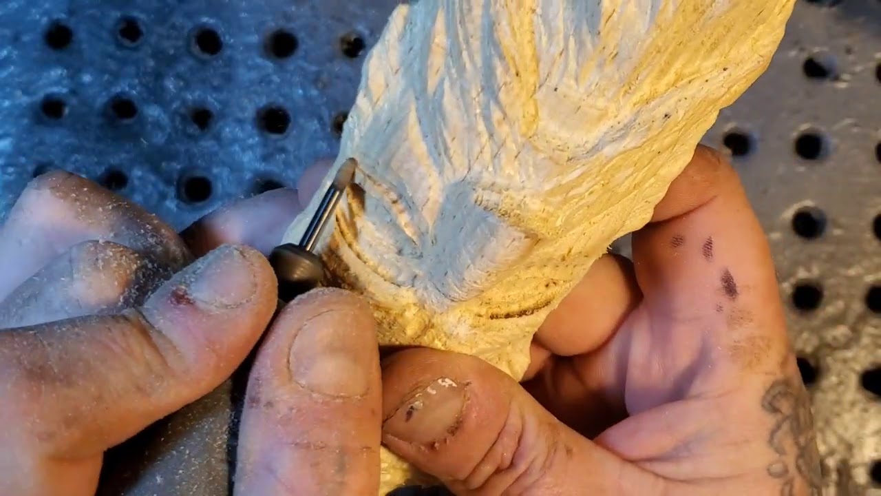 100 % Beginner how to Carve a Woodspirit 2 of 2, 2021. Dremel carving. Eye's & Details