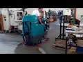 Floor cleaning demonstration in a mechanical factory  eureka e85 scrubber dryer