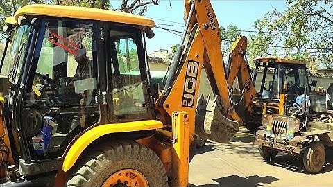 new jcb 3dx Backhoe machine loading red mud in di  tractor trolley ।jcb and tractor cartoon