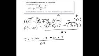 How to find the Derivative f(x) = 3x+7  using the definition of the Derivative of a function