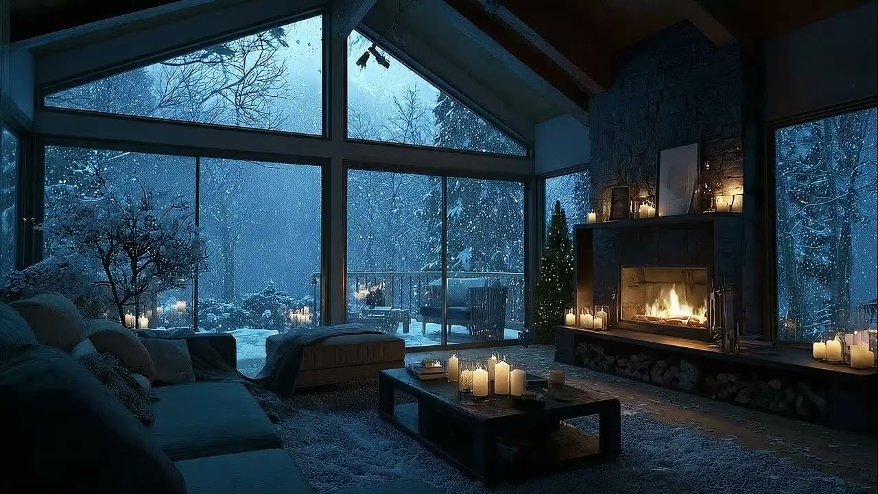Cozy Cabin Space With Crackling Fireplace, Wind Sound Brings Absolute Relaxation