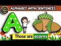 Alphabet with sentences  first sentences for kids  a to z words   watrstar