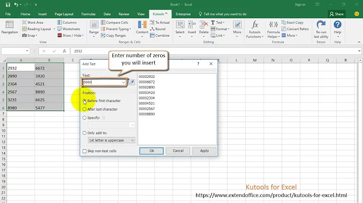 How to add leading zeros to numbers or text in Excel