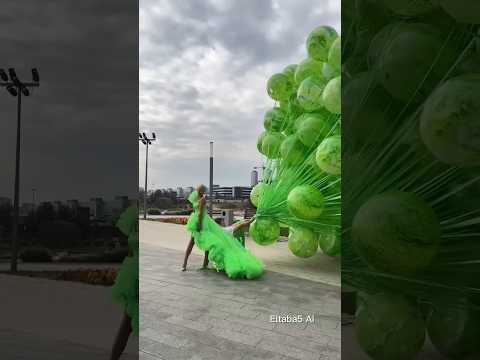 البنت لابسة فستان بلالين 