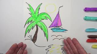 Palm tree Boat Drawing Markers Coloring Kids Toddlers Preschool Video